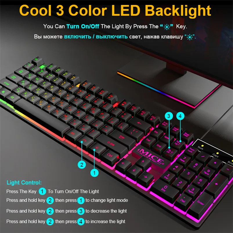 Игровая клавиатура Проводная игровая мышь набор 104 клавиш с RGB подсветкой русская
