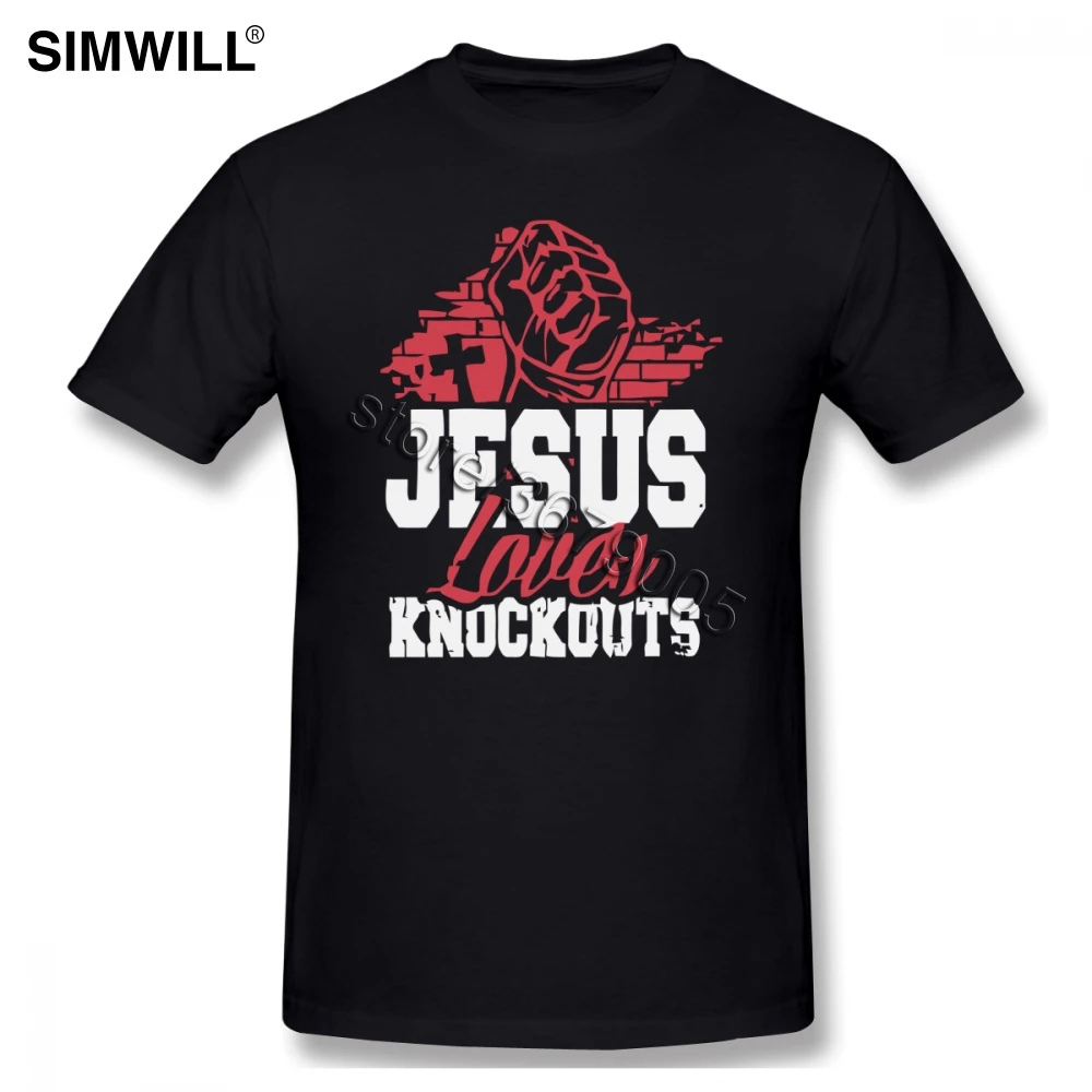 

Trend Jesus Loves Knockouts T-Shirts Men O Neck Short Sleeved Cotton T Shirt Christian Guy Designer Tees XXXL