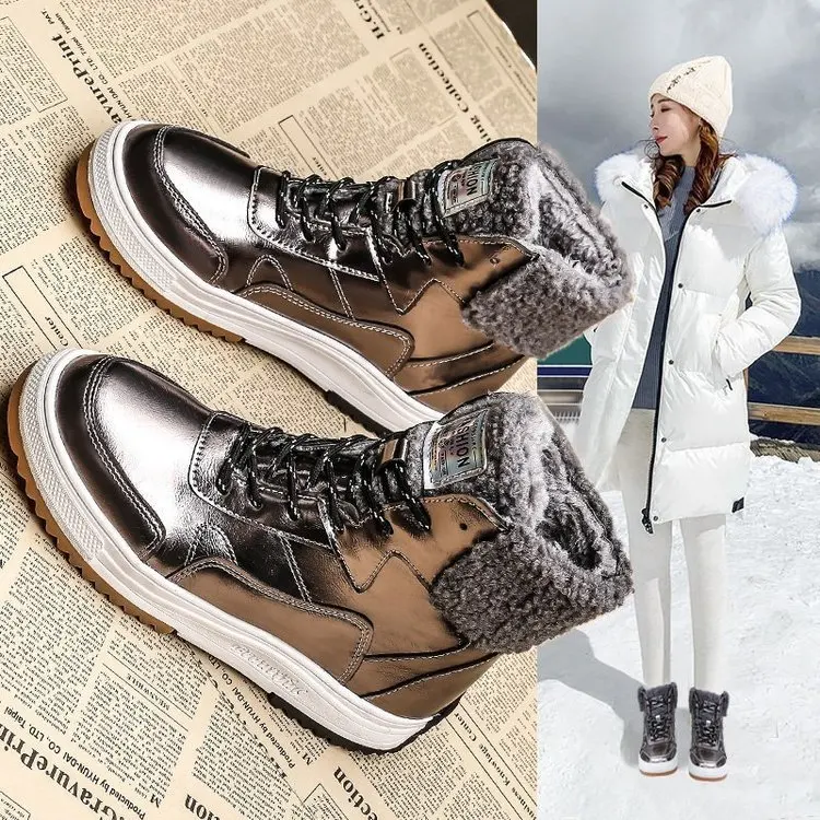 

Новинка Зима 2020, женские ботинки с высоким верхом и бархатной плоской подошвой, удобные универсальные кожаные ботинки для отдыха