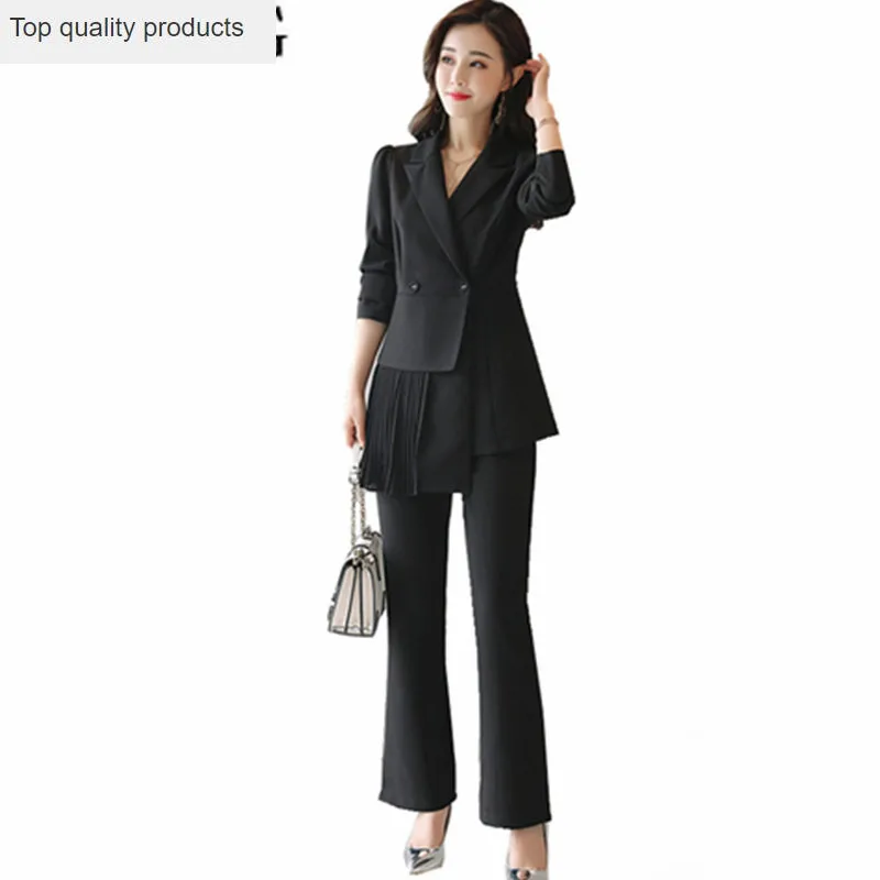 Женский офисный костюм из 2 предметов с длинными брюками и блейзером для работы