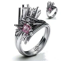 creative unique women pink silver color ring white for women wedding party band jewelry ring size 6 10