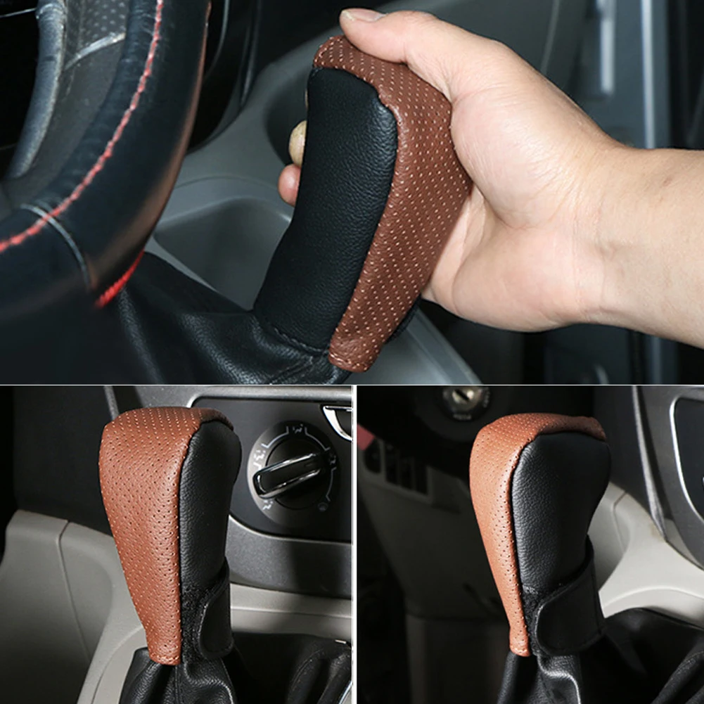 

Car Gear Shift Knob Cover Protector Universal PU Leather Non-Slip Car Handbrake Protector Gear Shift Collars Interior Accessorie