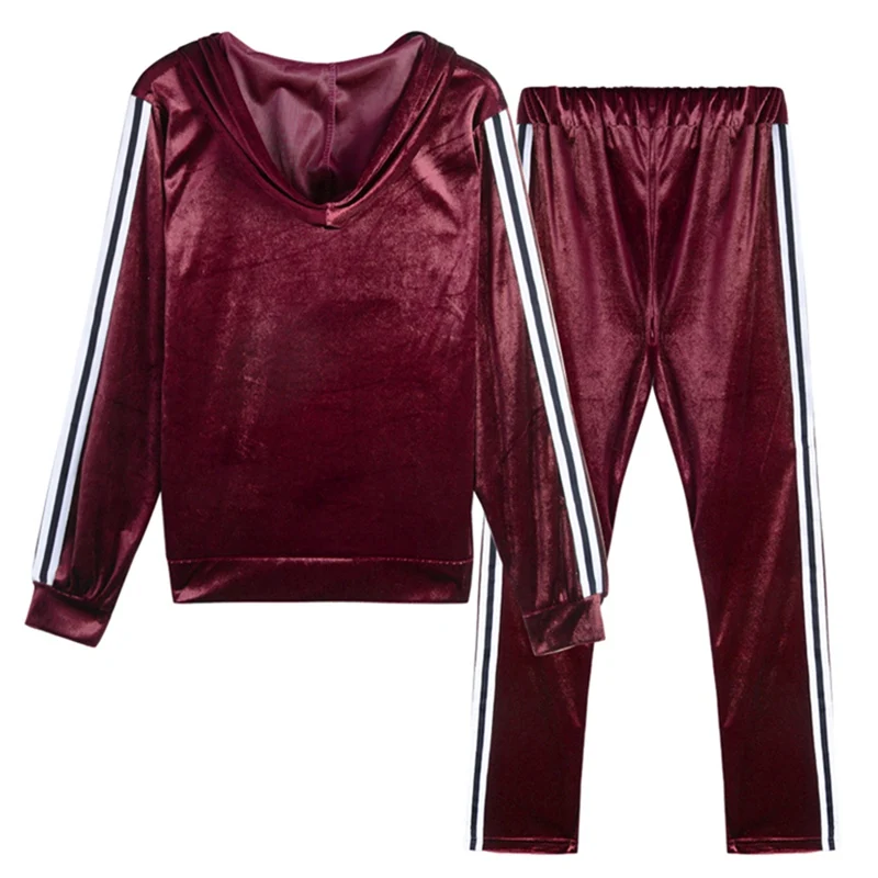 

Women Set Sportswear 2020 Autumn Winter Warm Velvet Tracksuit Two Piece Set Stripe Sweatshirt Pant Sweat Suit Home Clothing