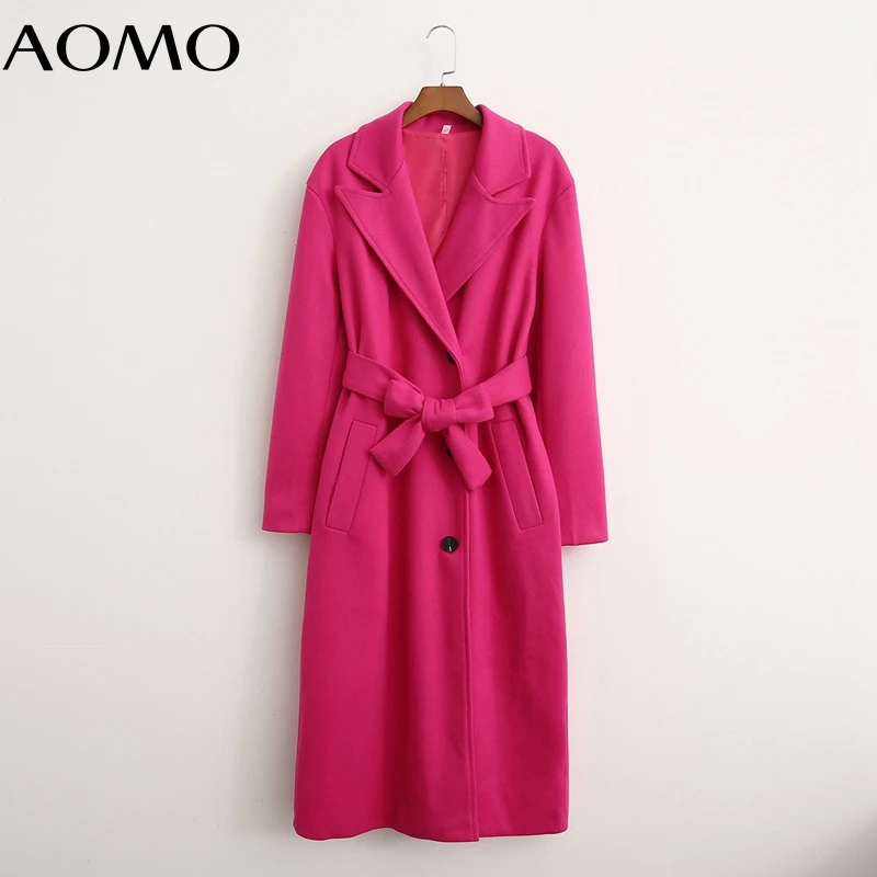 

Женское шерстяное пальто оверсайз AOMO, толстое пальто Hotpink с длинными рукавами и карманами, Дамское пальто с вырезом-лодочкой 1D45A, 2021