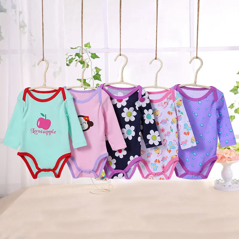 

[5 Packs Random style]Cartoon Print Baby Bodysuit Cotton Long Sleeve Newborn Baby Clothes Summer Toddler Costume 0-24 Months