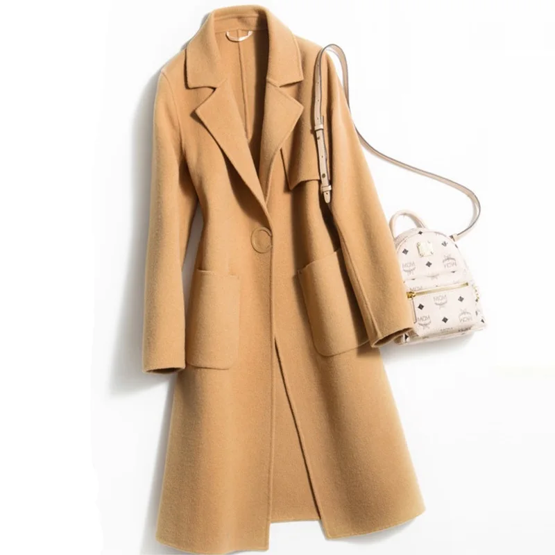 High Quality Double-faced Cashmere Coat Women's Long Coat 2019 New Wool Blends Outerwear Female Winter Woolen Coats M450