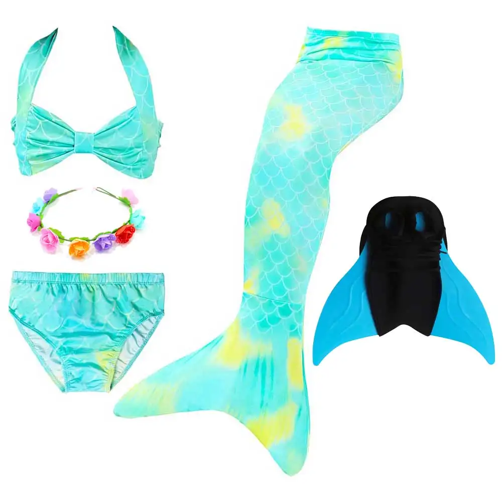 5pcs Set 7 Girls Walkable And Swimmable Mermaid Tail Swimsuit Cosplay Costume Kids Children Bikini And Sparkle Mermaid Swimtail - Цвет: 5pcs Set 7