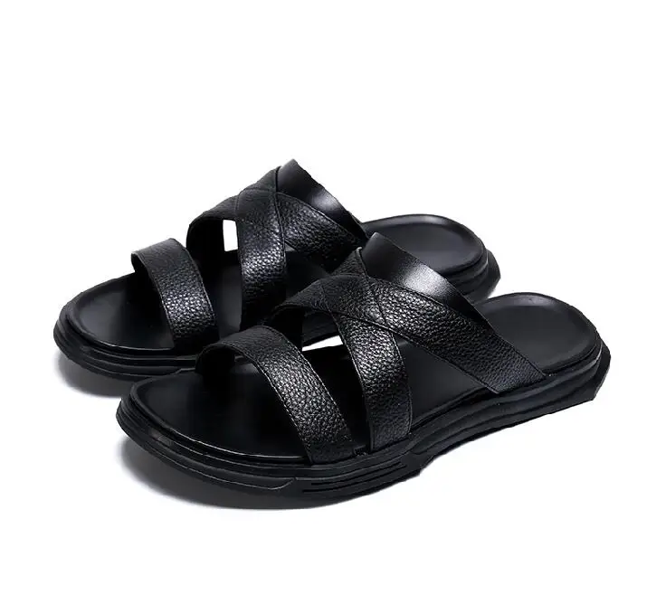 men slippers flip flops Personality Simple without losing detail cove manual menshoes Flat non-slip man black | Обувь