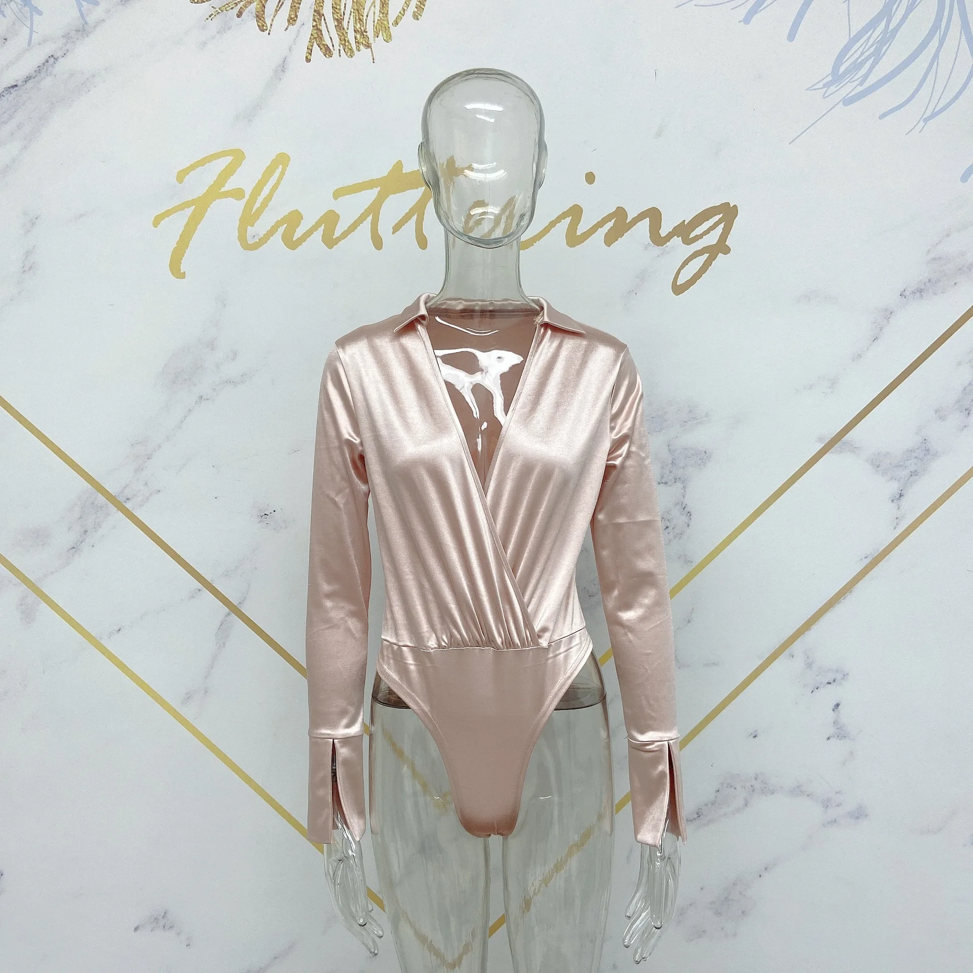 

women jumpsuits and 2 piece pant sets Solid body feminino+sweatpants satin two piece set Sexy v neck club outfits for women