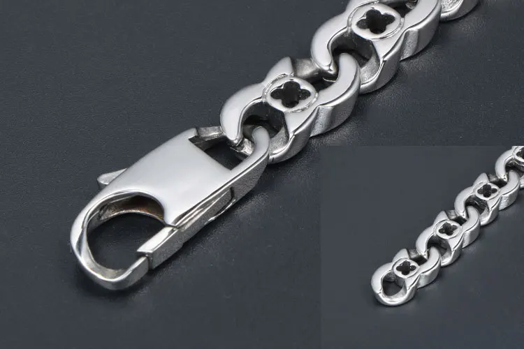 Мужской тяжелый браслет из нержавеющей стали Quatrefoil дизайн ширина 9 6 мм Длина 8