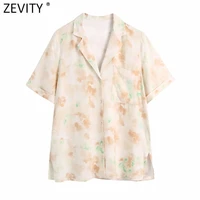 zevity 2021 women vintage tie dyed printing casual shirt female short sleeve pocket blouse roupas chic kimono blusas tops ls9370