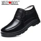 Мужские кожаные ботинки, черные или коричневые теплые рабочие ботинки из искусственной кожи, с хлопковой подкладкой, на зиму, 2019