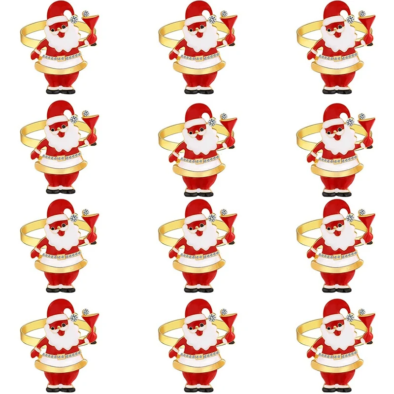 

12 Pcs Christmas Napkin Rings Santa Claus Napkin Holder Rings For Christmas Holiday Party Dinner Wedding Banquet Decor