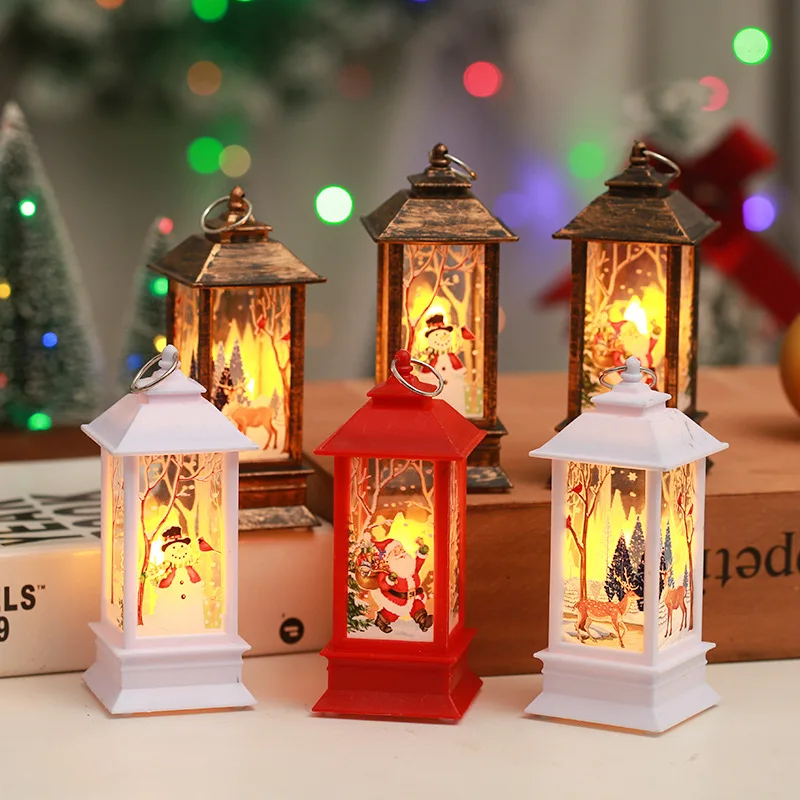 

Новый год 2022 Christmas Candle Lantern Christmas Santa Claus Lantern Sparkling Church Lantern LED Hanging Lanterns Decorations