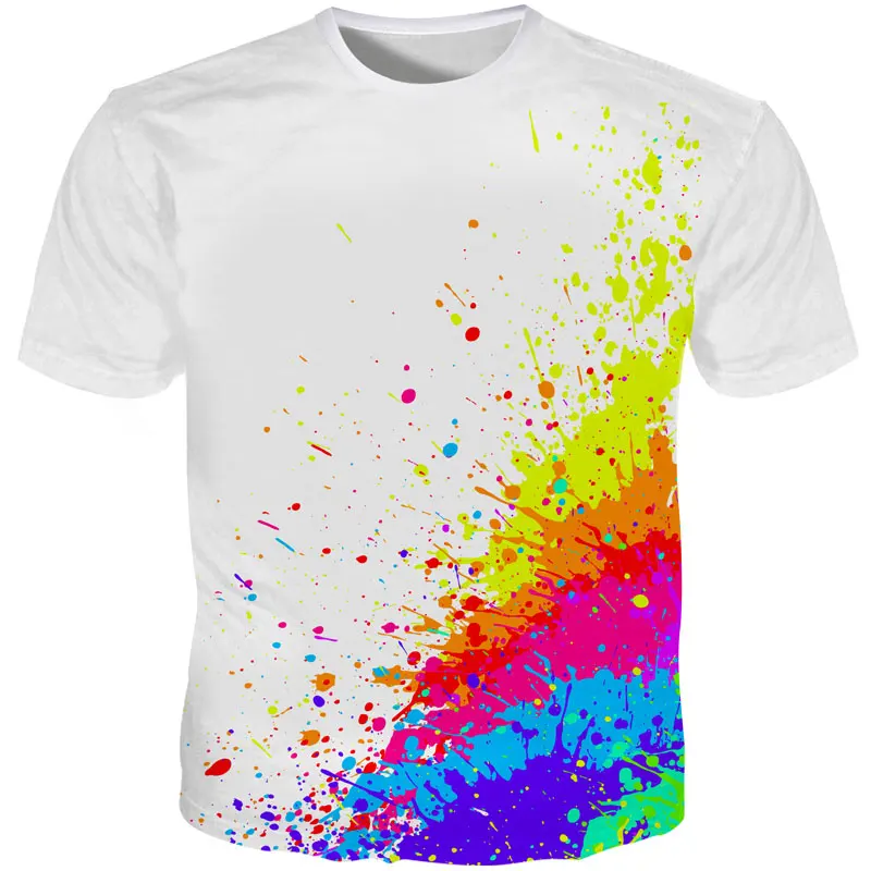 

3D T-shirt splash color paint stains 3D printing short sleeve fashion white T-shirt summer jacket plus size XXS-6XL