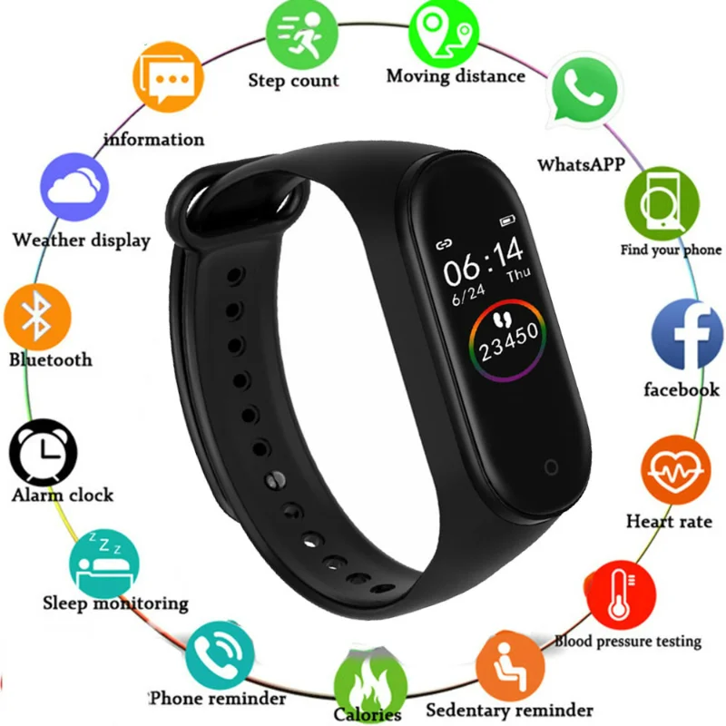 

Smart Watch Fitness Activity Tracker Heart Rate Monitor Bracelet Tracker Blood Pressure Wristband Call Message Reminder Band M4