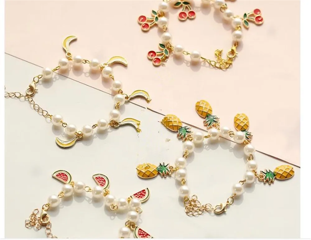 Браслеты цепочки с бусинами и жемчужинами подвески из вишни банана фруктов