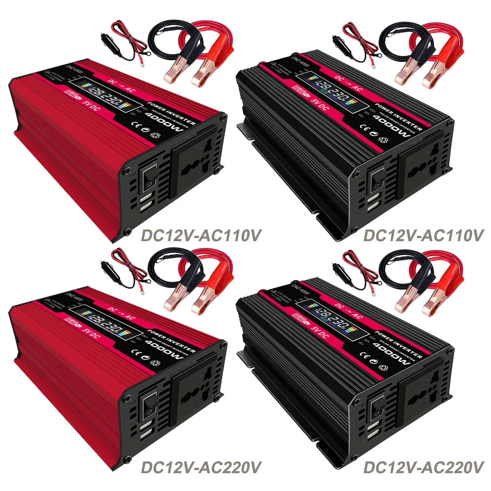 

300 Вт Инвертор постоянного тока 12 В 110 В/220 В с 4.2 USB-портами для зарядки, преобразователь питания и 2 розетки переменного тока, зарядное устройс...