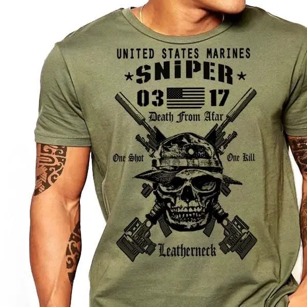 2019 горячая Распродажа Usmc Scout Sniper Футболка США Marines Mos 0317 боевое оружие Мужская