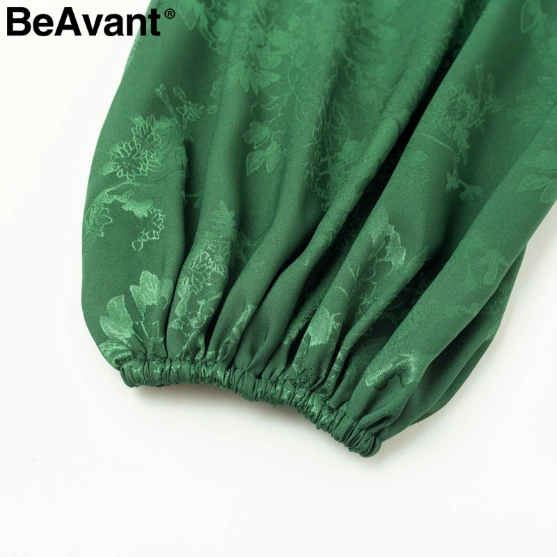 BeAvant, сексуальное короткое платье с v-образным вырезом для вечеринки, зеленая лента, элегантное платье для женщин, рукав-фонарик, однобортное ТРАПЕЦИЕВИДНОЕ мини-платье, летнее