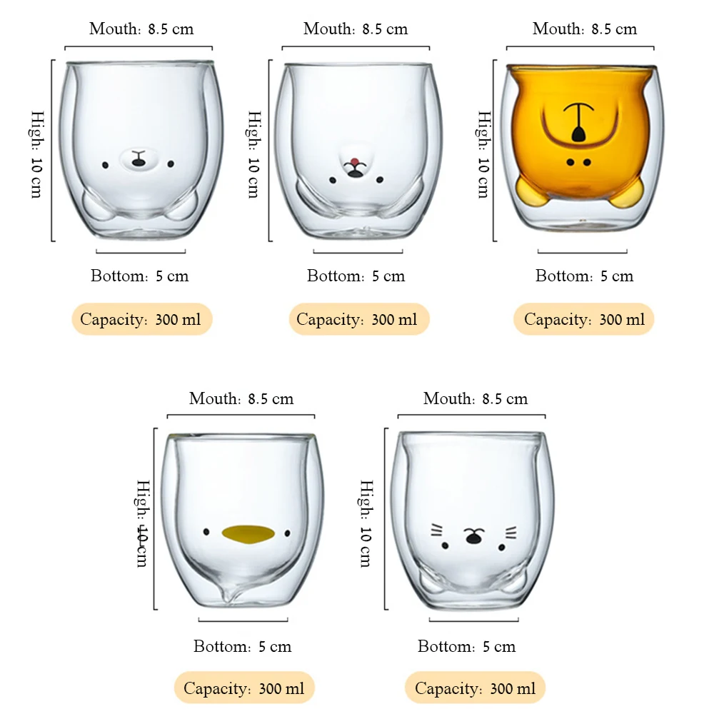 

Cute Bear Shaped Double Transparent Glass Insulated Cup Breakfast Milk Juice Drink Coffee Cup Children Couple Holiday Gift