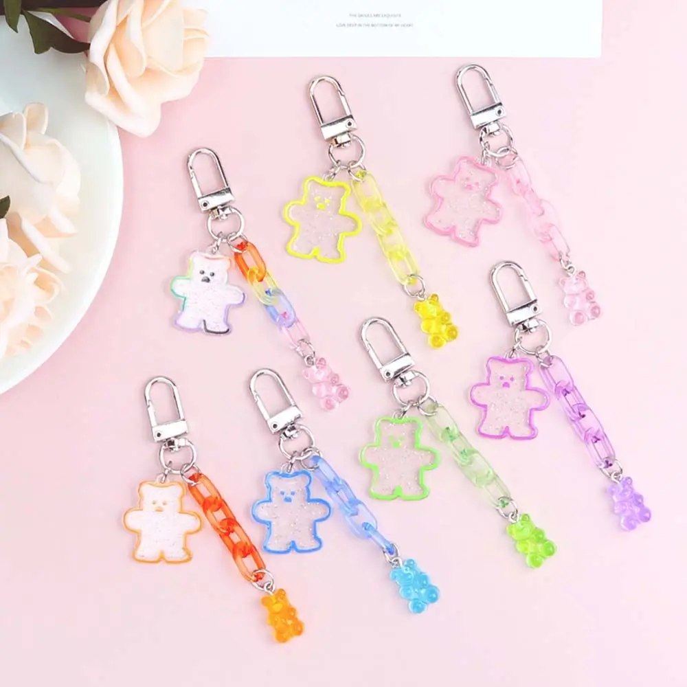 

Cute Cartoon Acrylic Bear Keychain Girl Heart Colorful Jelly Color Open Ring Chain Keyring Women Phone Car Bag Pendant Jewelry