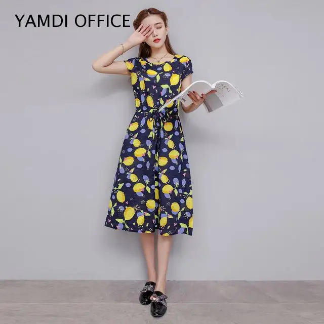 Женское платье средней длины повседневное облегающее Хлопковое с цветочным