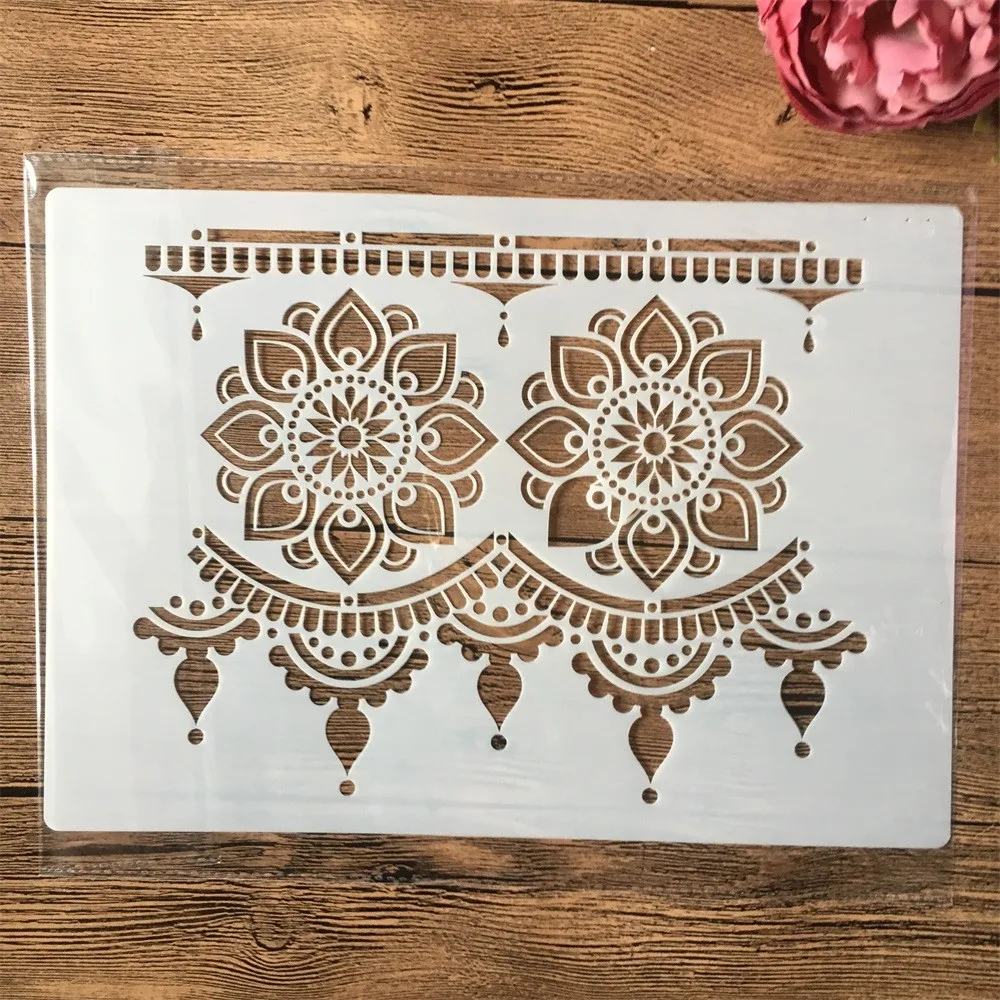 

Трафареты A4 29 см в этническом стиле с изображением мандалы и цветов, для самостоятельной сборки, настенная живопись, детский декоративный шаблон