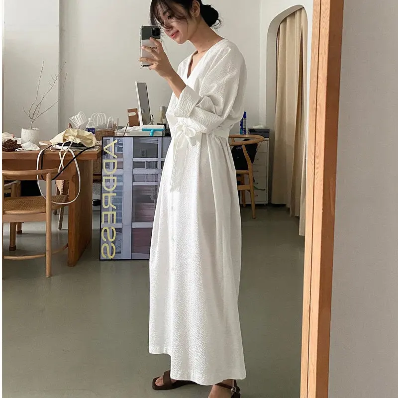 

HziriP Stylish Casual Chic Gentle V-Neck A-line Hot Femme All Match Summer Brief Girls Loose Streetwear Long Dresses Vestidos