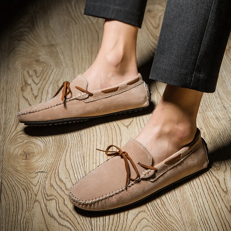 

Genuine leather men's casual shoes luxury brand 2021 men shoes loafers breathable slip on black driving shoes plus size 38-47