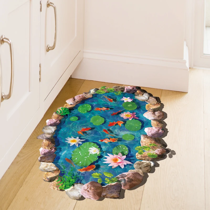 Рыба из листьев лотоса пруд напольные Sticker s Vinyl DIY домашний декор наклейка для