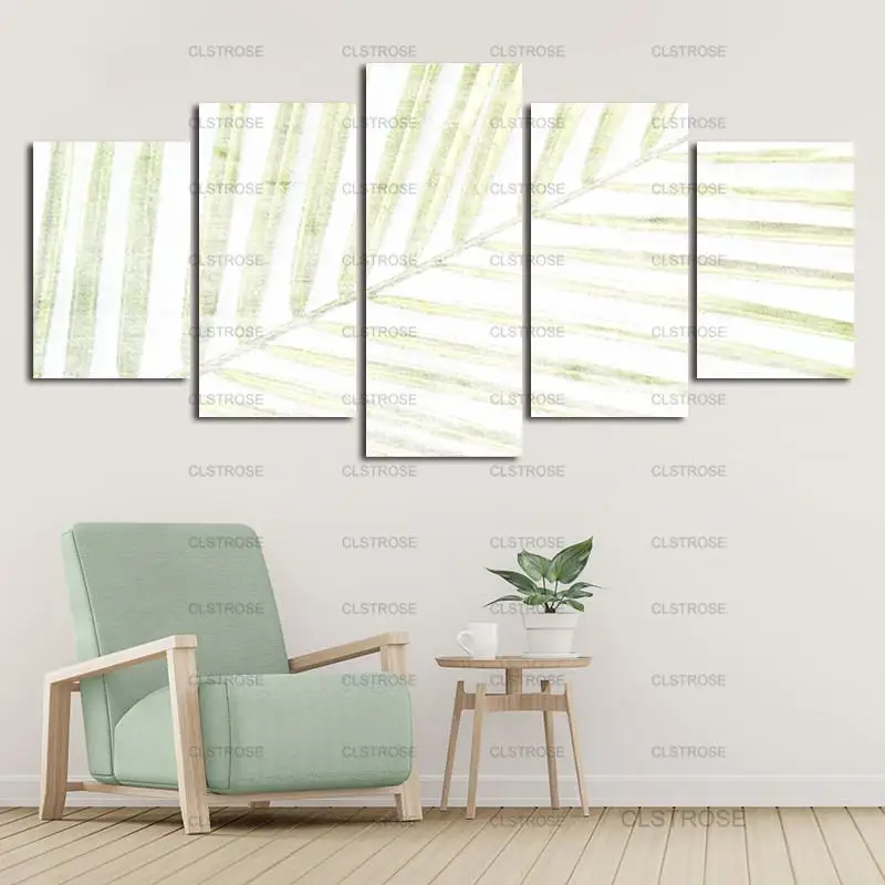 

Green Gold Enlarged Leaf Wall Decoration Poster 5Pcs Home Bedroom Living Room Art Irregular Decoration Canvas Painting Hd Print