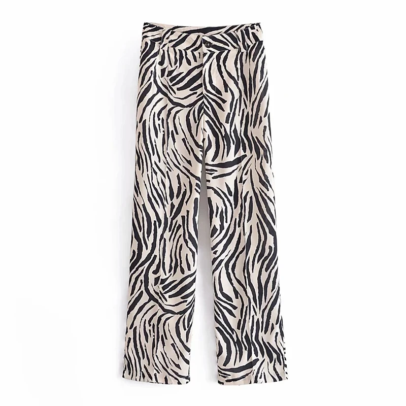 

Za Women Zebra Print Wide Leg Pants Trousers Sexy High Waist Autumn Women New 2021 Fashion Casual Female Trousers Streetwear