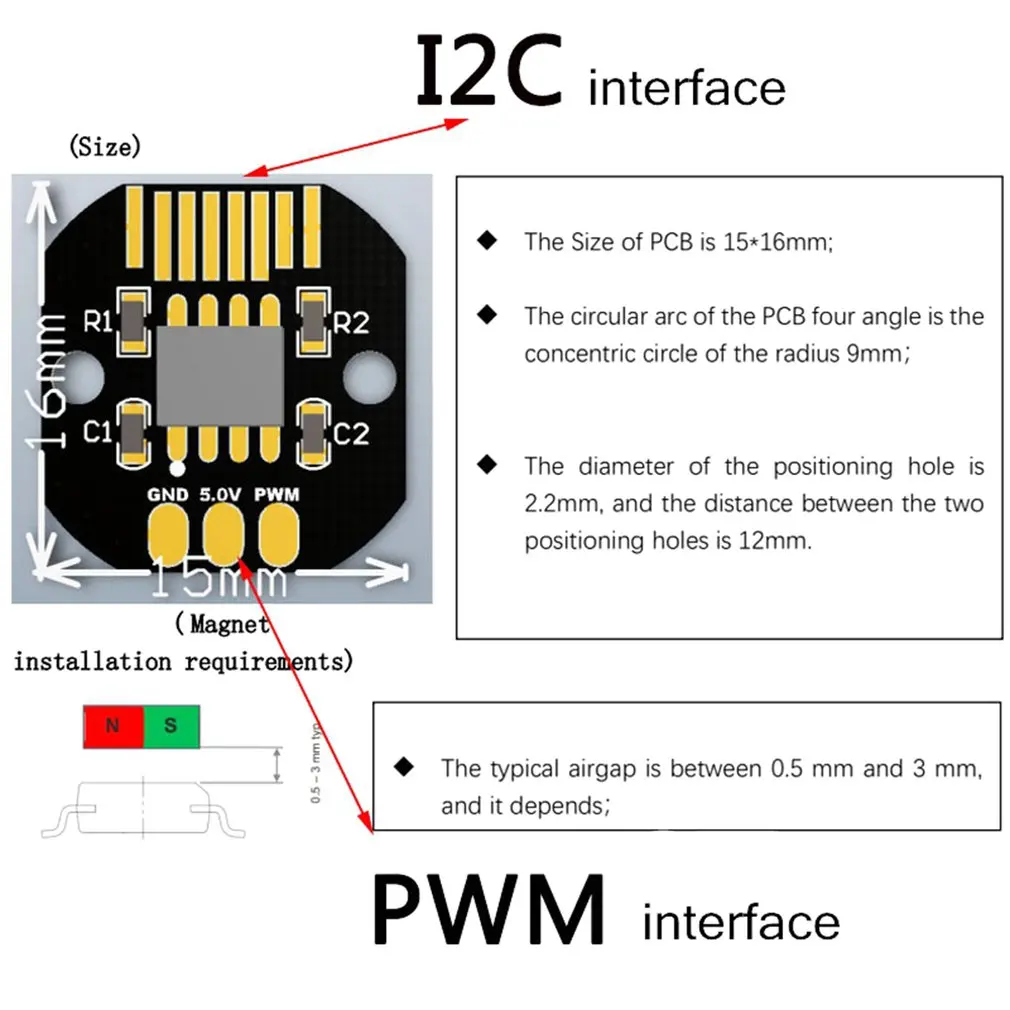 AS5600 абсолютное значение вращающийся кодировщик PWM/I2C порт 12 бит для бесщеточного
