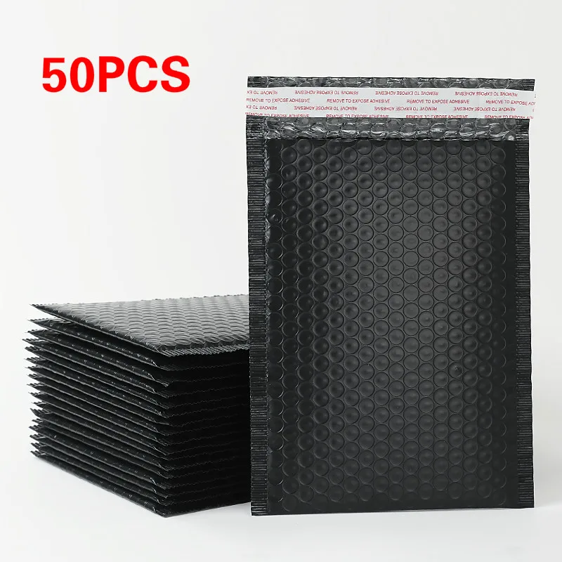 

50pcs Usable Space 20x28+4cm Black Poly Bubble Mailer Envelopes Padded Mailing Bag Self Sealing Christmas Package Gift Bags