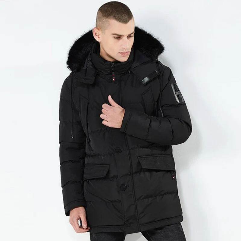 8825 black Новое зимнее длинное плотное пальто для мужчин с меховым капюшоном Толстая теплая парка мужская верхняя одежда ветровка зимние куртки casaco masculino - Цвет: 8825 black