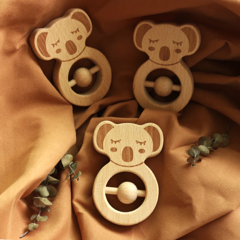 

Kawaii Koala Wooden Rattle Baby Toys Hand Bell Wooden Baby Teether Montessori Educational Wooden Toys For Babies