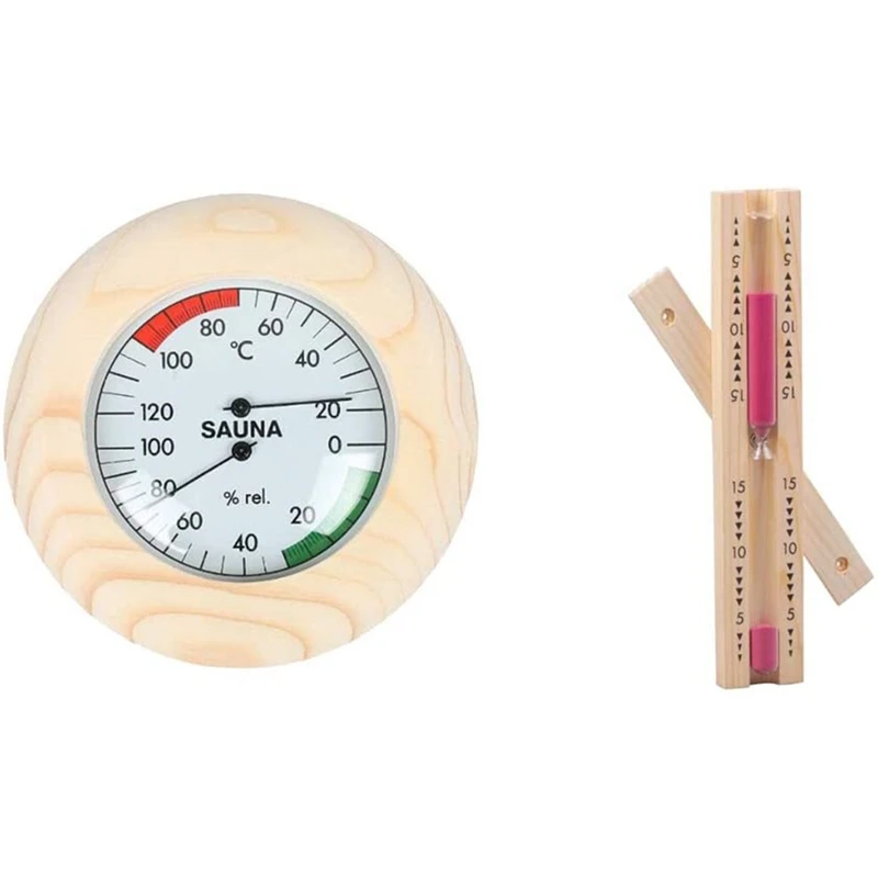 

Wooden Digital Thermometer for Sauna Hygrometer Sand Timer Kit