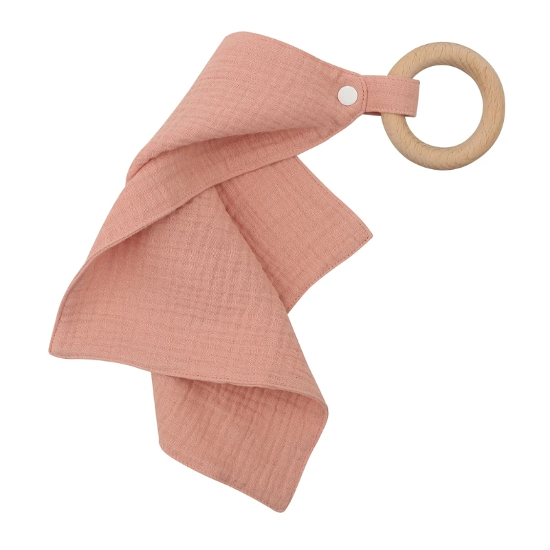 

1pc Baby Bibs Saliva Towel with Wooden Teether Newborn Solid Color Snap Button Soft Absorbent Towel Burp Cloths Gym Play Toy