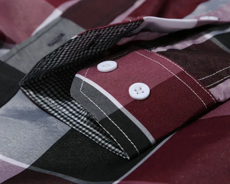 Мужская модная приталенная рубашка в клетку с длинным рукавом и отложным