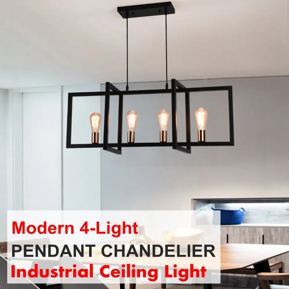 

4 in 1 Industrial Pendant Lights Black Iron Hanging Cage Vintage Pendant Lamp Metal Hanging Lamp Parlor for E26 E27 LED