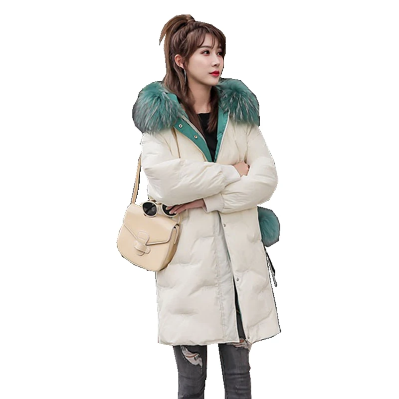 Осенне-зимняя женская парка пуховик Куртка 80% утиный пух толстовка с мехом енота