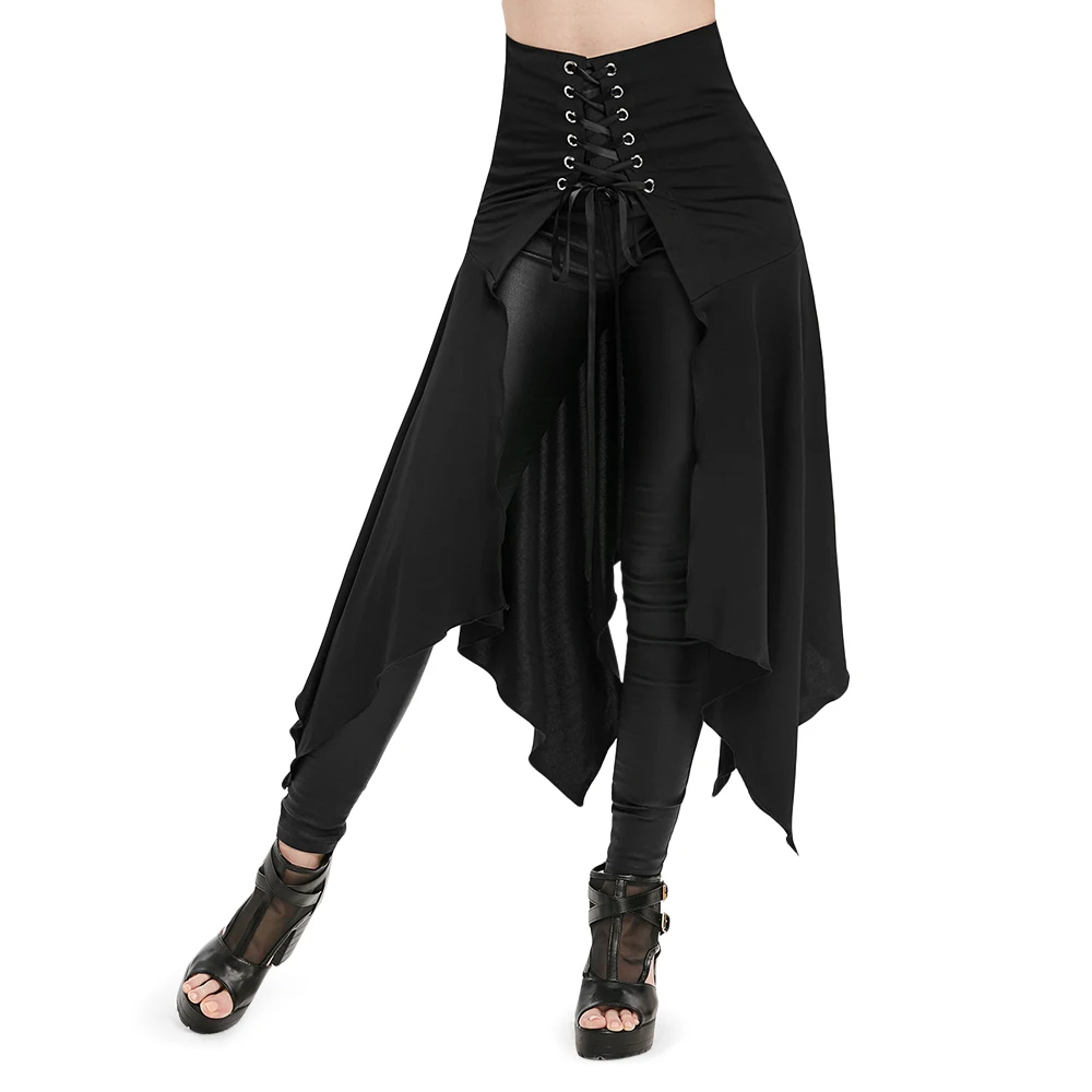 Женская длинная юбка на шнуровке готическая с разрезом спереди трапециевидная