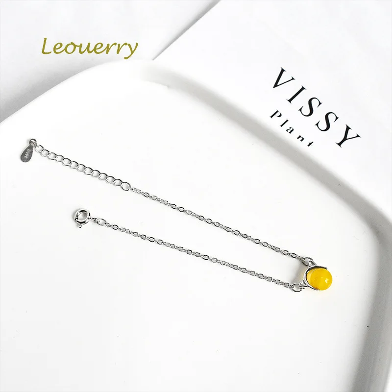 Leouerry Crystal Cat Ear Chain Bracelet Charm Amethyst Stone Bracele for Women Girl 925 Sterling Silver Jewelry | Украшения и