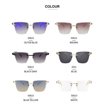 

2021 new metal leopard head sunglasses female frameless trimming online celebrity sunglasses female trend ins wind