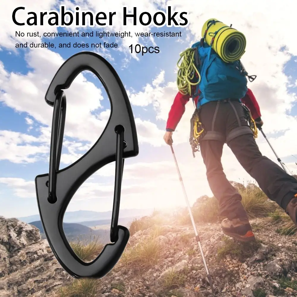 

Black Silver Double Side Lock Outdoor Camping S Type Zinc Alloy Carabiner Keychain Hook Key-Lock Tool Backpack Buckle