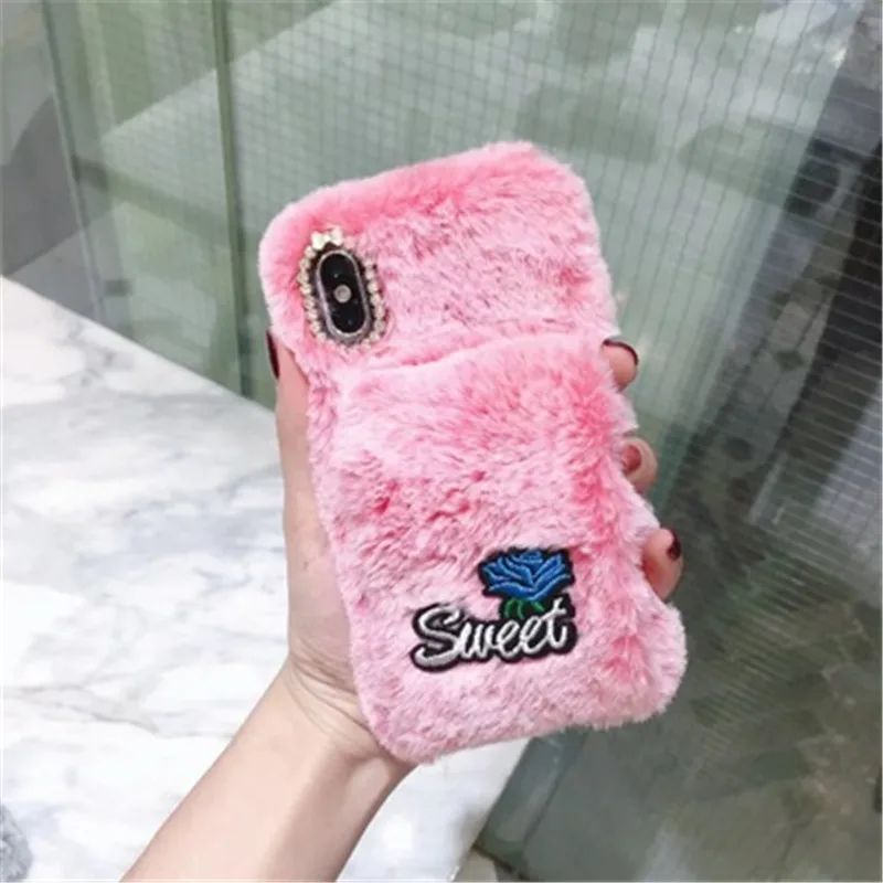 Новая модная плюшевая чехол для iPhone 6 6S 7 8 plus осенне-зимняя теплая задняя крышка X XS
