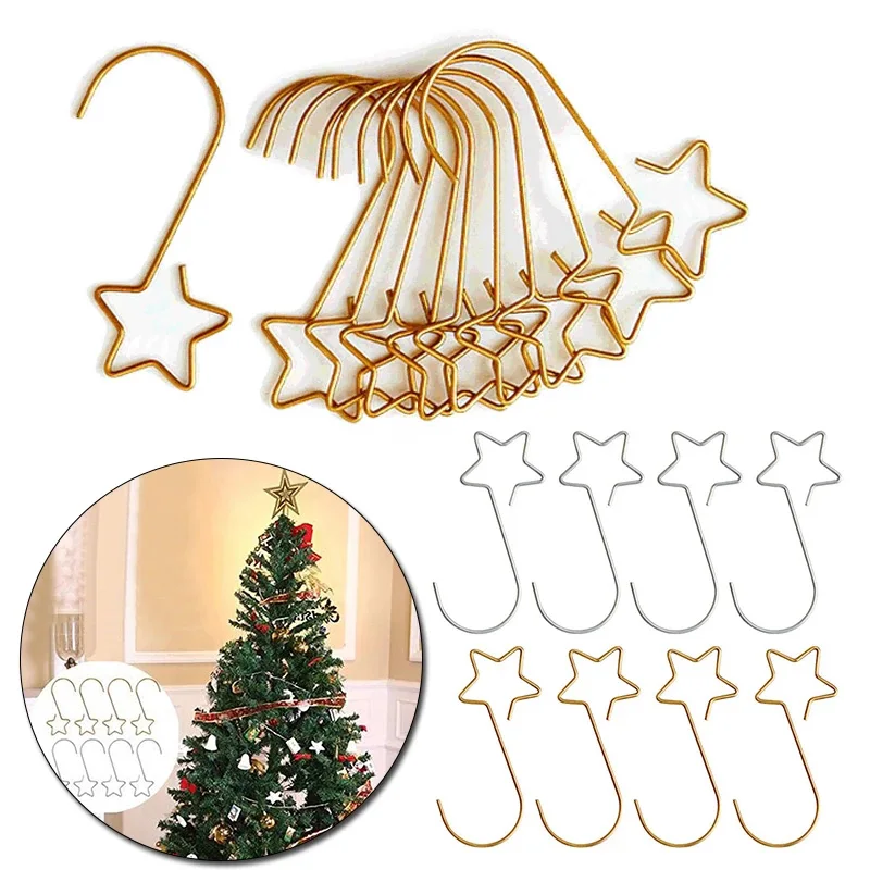 

20pcs/set Christmas Wreath Hooks For Christmas Tree Hanging Pendant Ornament Metal Star Decorations Hook Xmas Home Decor