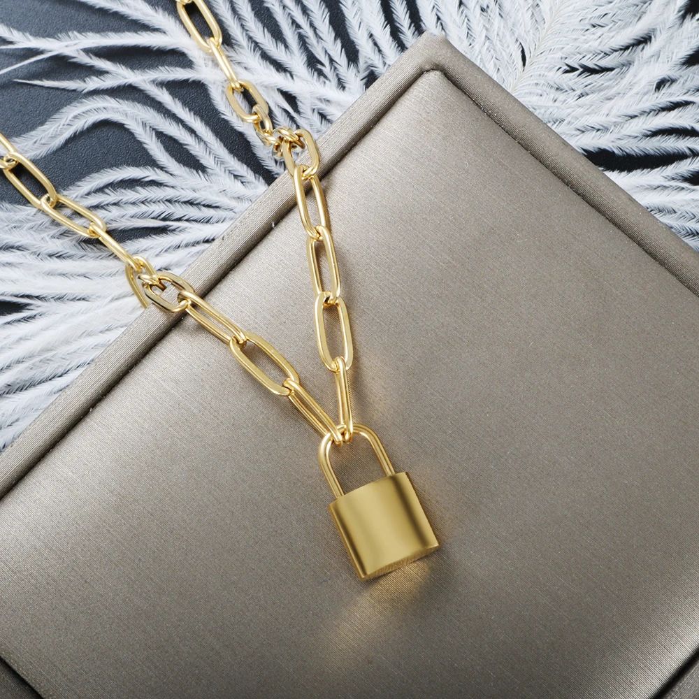 

ZMFashion Punk Padlock Pendant Link Chain Necklace High Quality Men Women Stainless Steel Hip Hop Choker Gothic Jewelry Aestheti