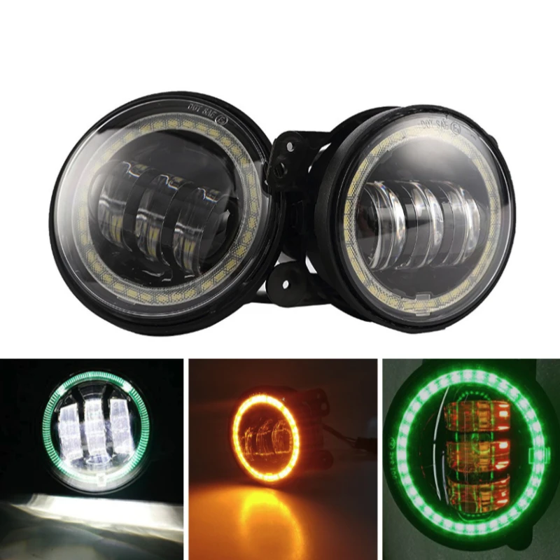 

2PCS 4" Round Halo Ring LED Fog Light, Devil Eye LED Angle Eye Green/Yellow Turn Singal for Jeep Wrangler Dodge Magnum